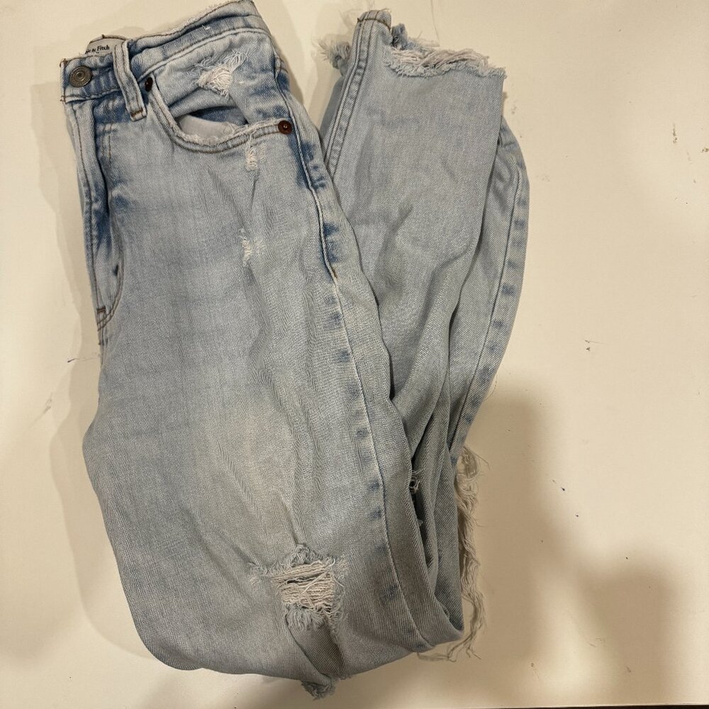 abercrombie and fitch light wash distressed high waisted jeans